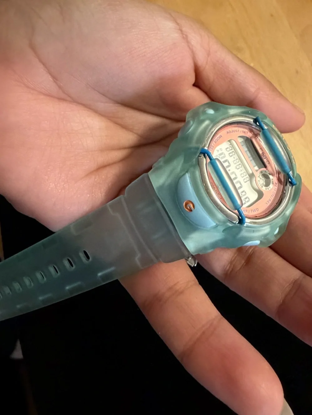Teal Digital Sports Watch with Coral Dial